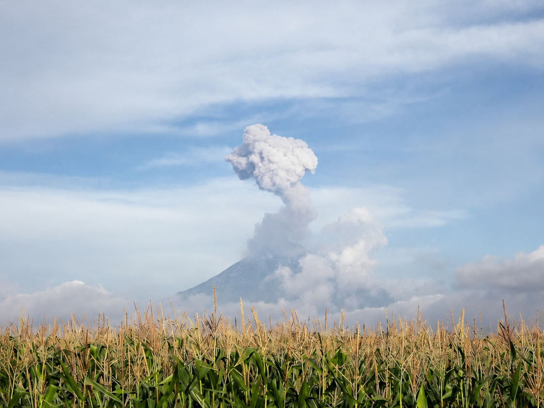 Maize fields with volcano backdrop